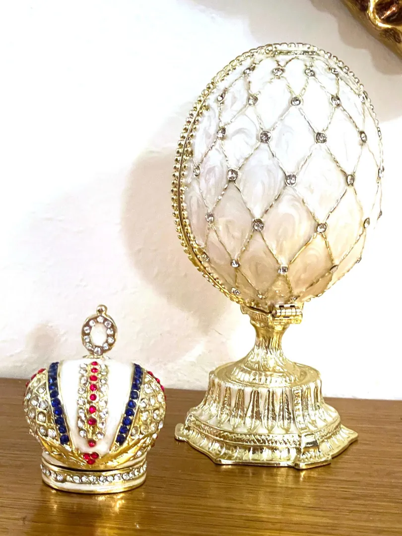 Imperial Crown Fabergé Egg HANDMADE Russian style Faberge Egg Ornament Office Decor for Men Christmas Birthday gifts for him Pure Gold decor