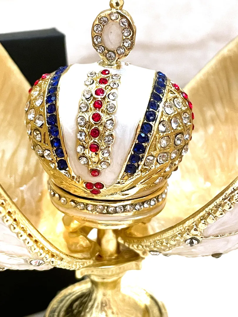 Imperial Crown Fabergé Egg HANDMADE Russian style Faberge Egg Ornament Office Decor for Men Christmas Birthday gifts for him Pure Gold decor