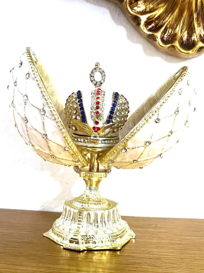 Imperial Crown Fabergé Egg HANDMADE Russian style Faberge Egg Ornament Office Decor for Men Christmas Birthday gifts for him Pure Gold decor