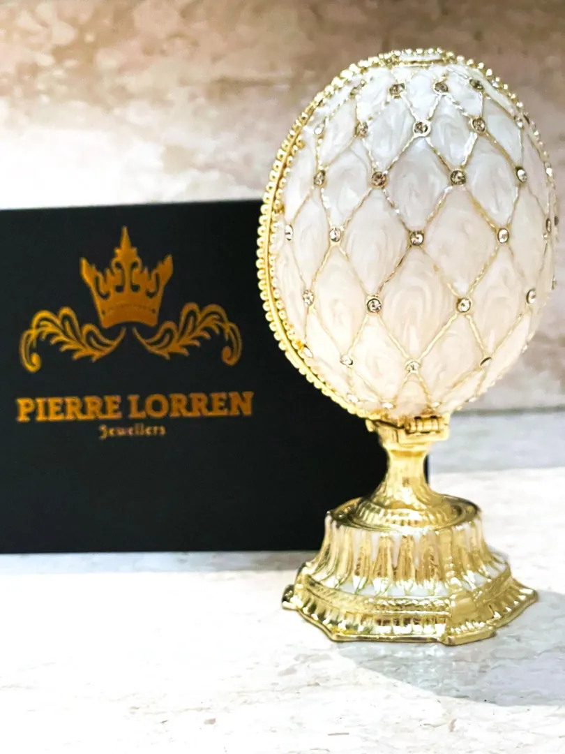 Beige Faberge Box Imperial Crown Hideaway Trinket Faberge Egg 333 Austrian Crystal Diamond PLUS Gold Bracelet Birthday gift for her