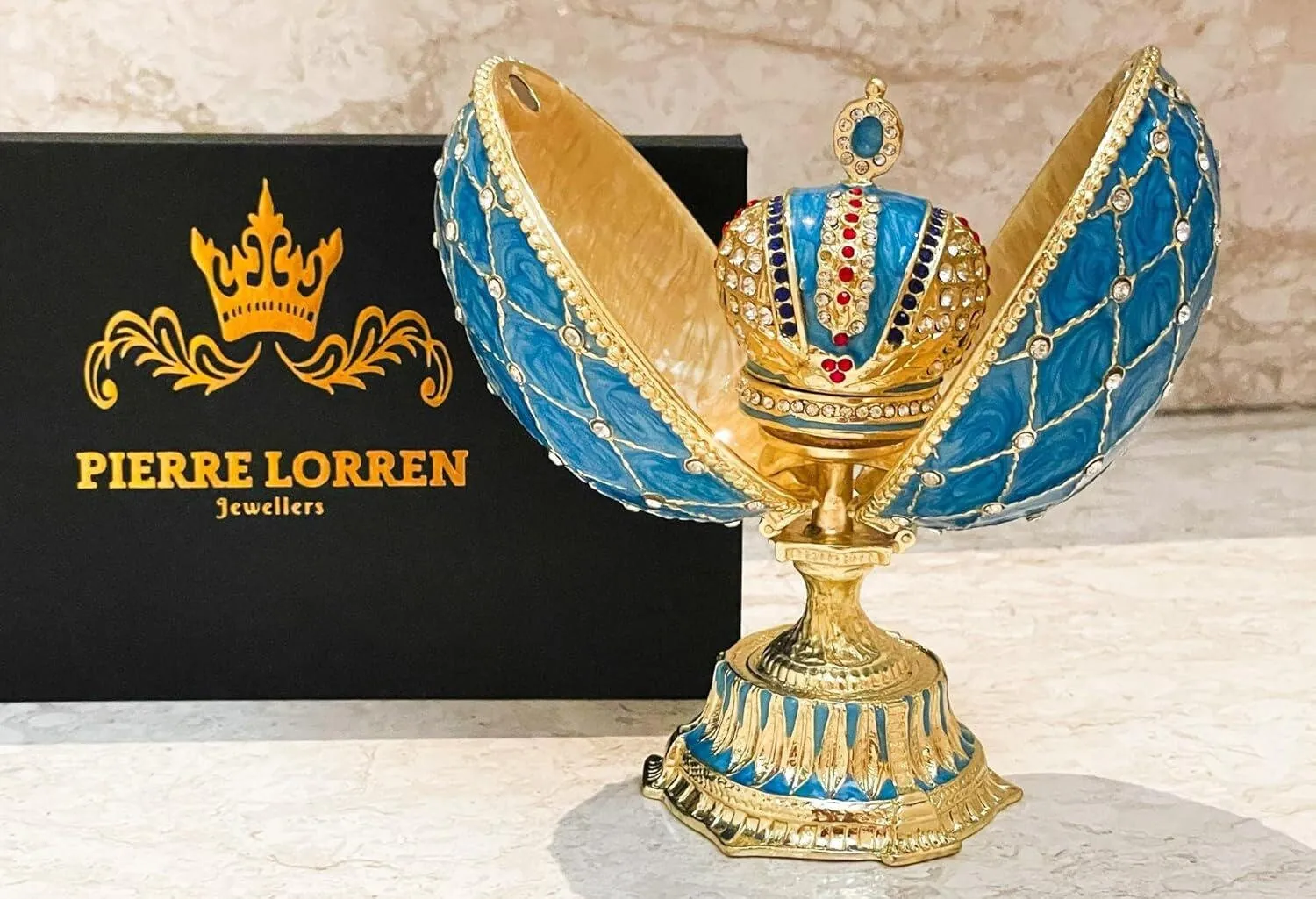 Imperial Crown Fabergé Egg HANDMADE Russian style Fabergé Egg Ornament Office Decor for Men Christmas Birthday gifts for him Pure Gold decor
