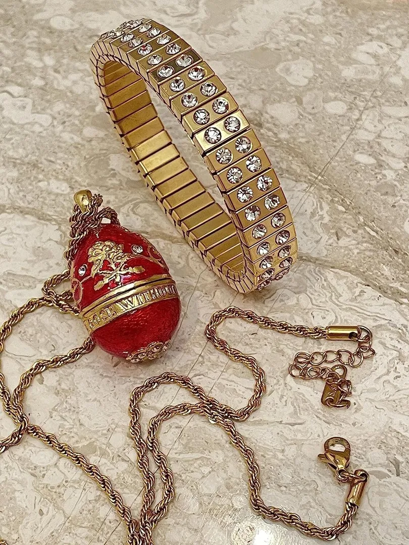 RUBY Red Faberge Egg - Faberge Jewelry - Faberge Egg Pendant & Bracelet - Faberge Egg Jewelry Set HANDMADE 114 Austrian Diamond Crystals
