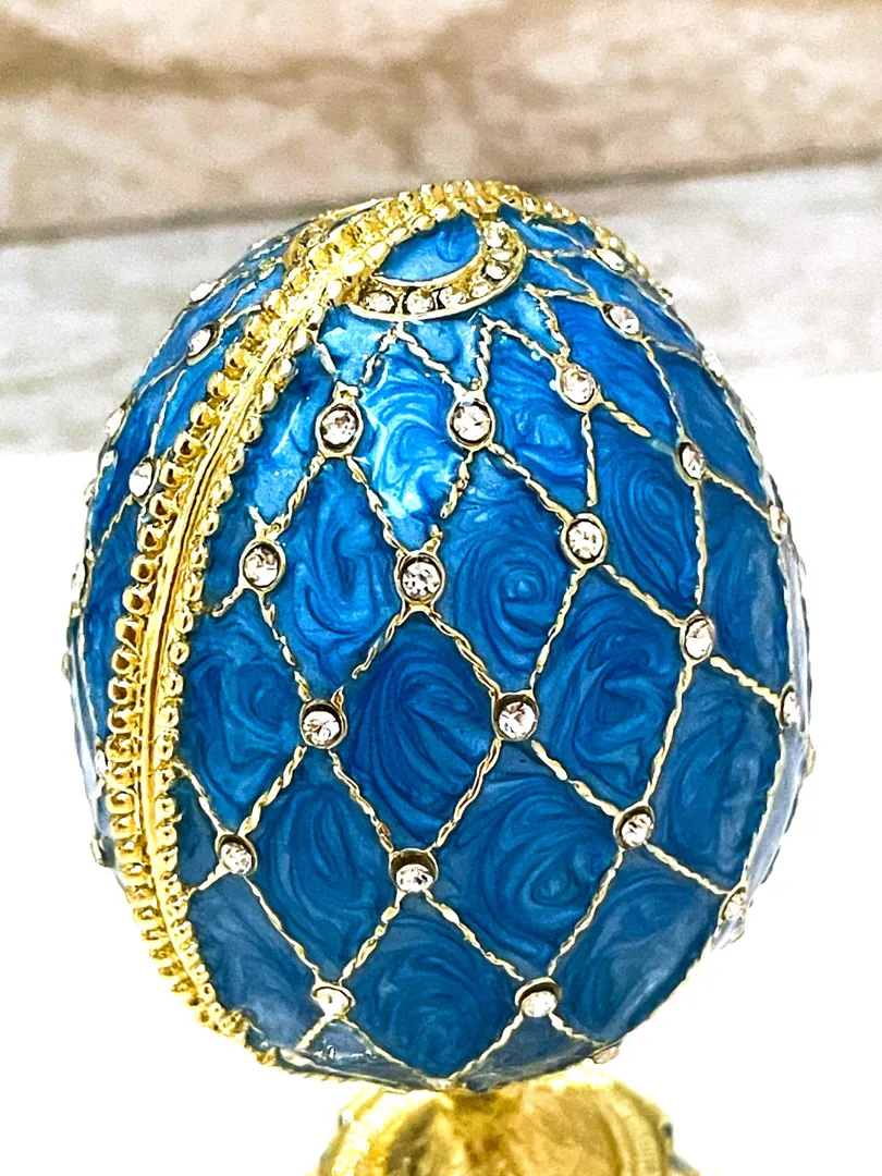 Something Blue Faberge Box Imperial Crown Hideaway Trinket Fabergé Egg 333 Austrian Crystal Diamond PLUS Gold Bracelet Birthday Gift for Her
