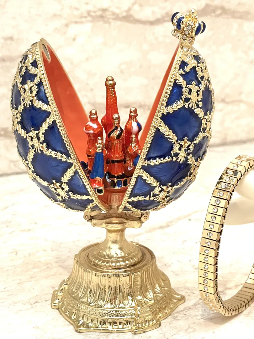 Pierre Lorren Faberge Egg St Petersburg Faberge style egg Home Decor Pure Gold Decor Swarovski Crystal Diamond Handset Birthday Anniversary