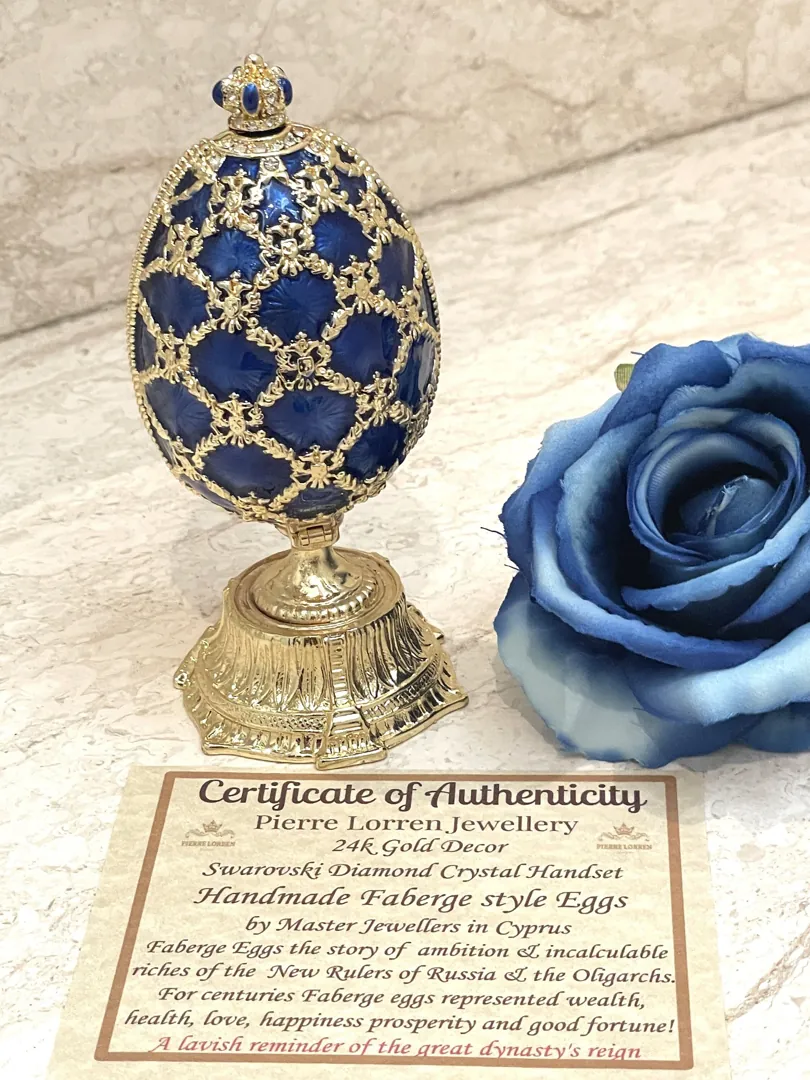 Pierre Lorren Faberge Egg St Petersburg Faberge style egg Home Decor Pure Gold Decor Swarovski Crystal Diamond Handset Birthday Anniversary