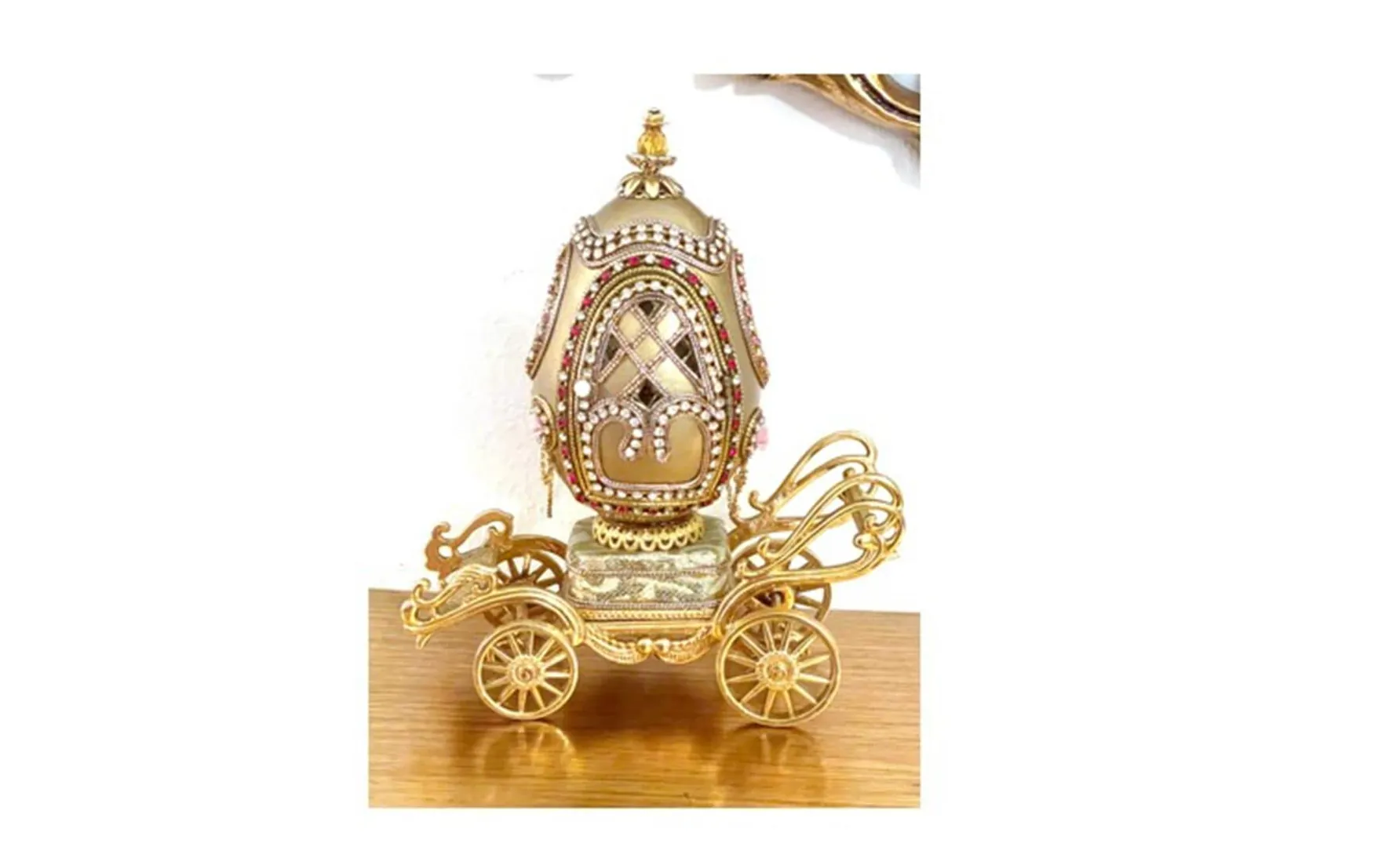 One Of A Kind 1975 Gold Fabergé Egg Style Real Carved Egg Collectors Egg Fabergé Egg Royal Crown Carriage Wedding Proposal Pure Gold Decor