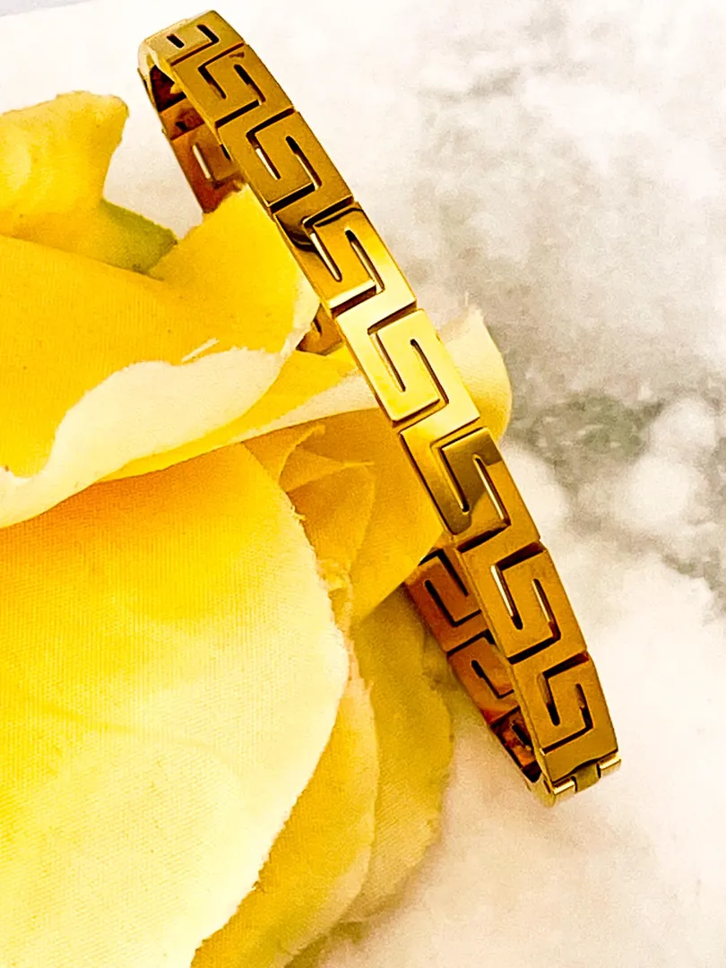 18k Yellow Gold Bracelet Greek Jewelry Bracelet Infinity Bangle Bracelet Ancient Greek Key Jewelry Meander Bracelet Anniversary Gift 8mm