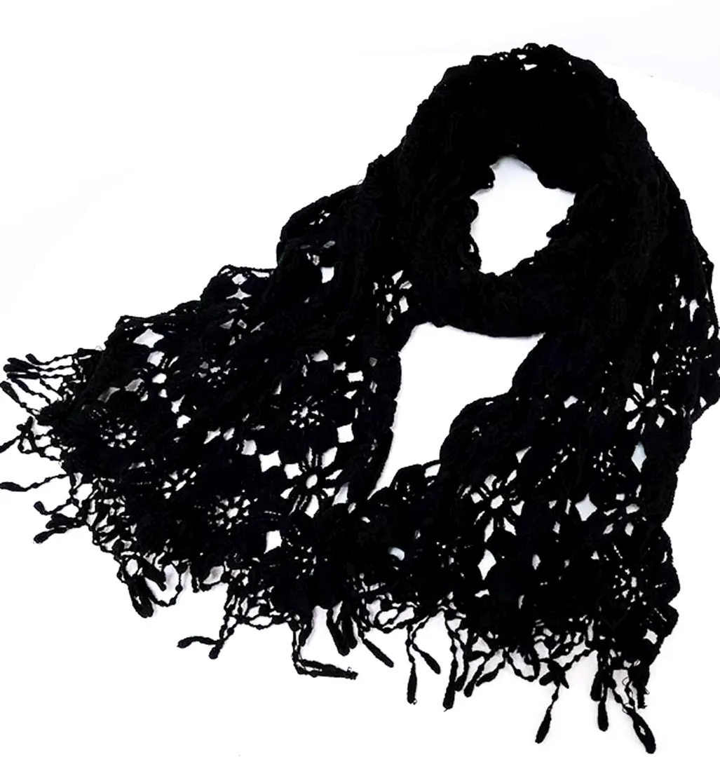 Black Premium Greek Cotton Scarf, Crochet Scarf, Handmade in Greece, Scarves, Spiral INFINITY, Endless LOVE, Hypoallergenic Scarf, Gift for Women.