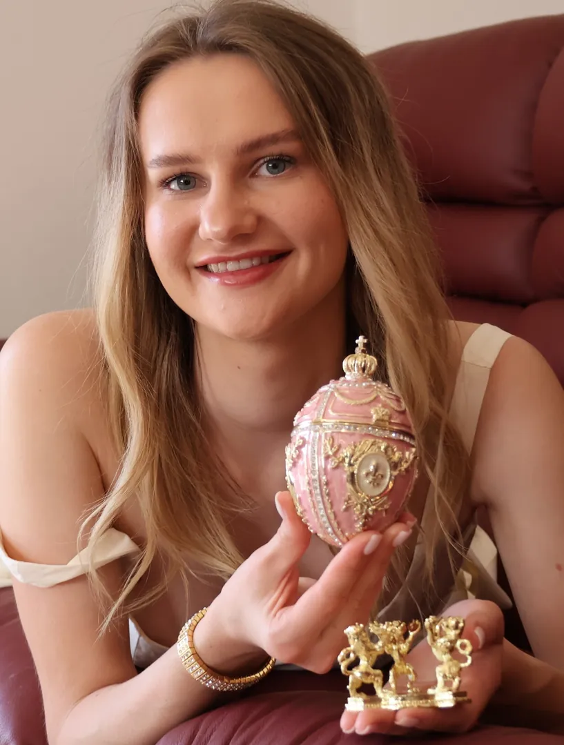 PierreLorren Faberge Egg Designer 5-Star Pure Gold Home Decor Faberge Style Decorative Boxes & Diamond Bracelet Bride Bridal Shower Gift Rose