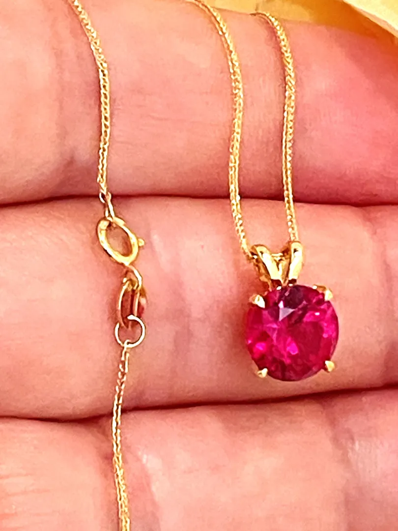 Solid 18k Gold NATURAL Ruby Pendant Ruby Solitaire Necklace Fine Jewelry July Birthday CERTIFIED Pendant Necklace 2 carat Ruby Anniversary