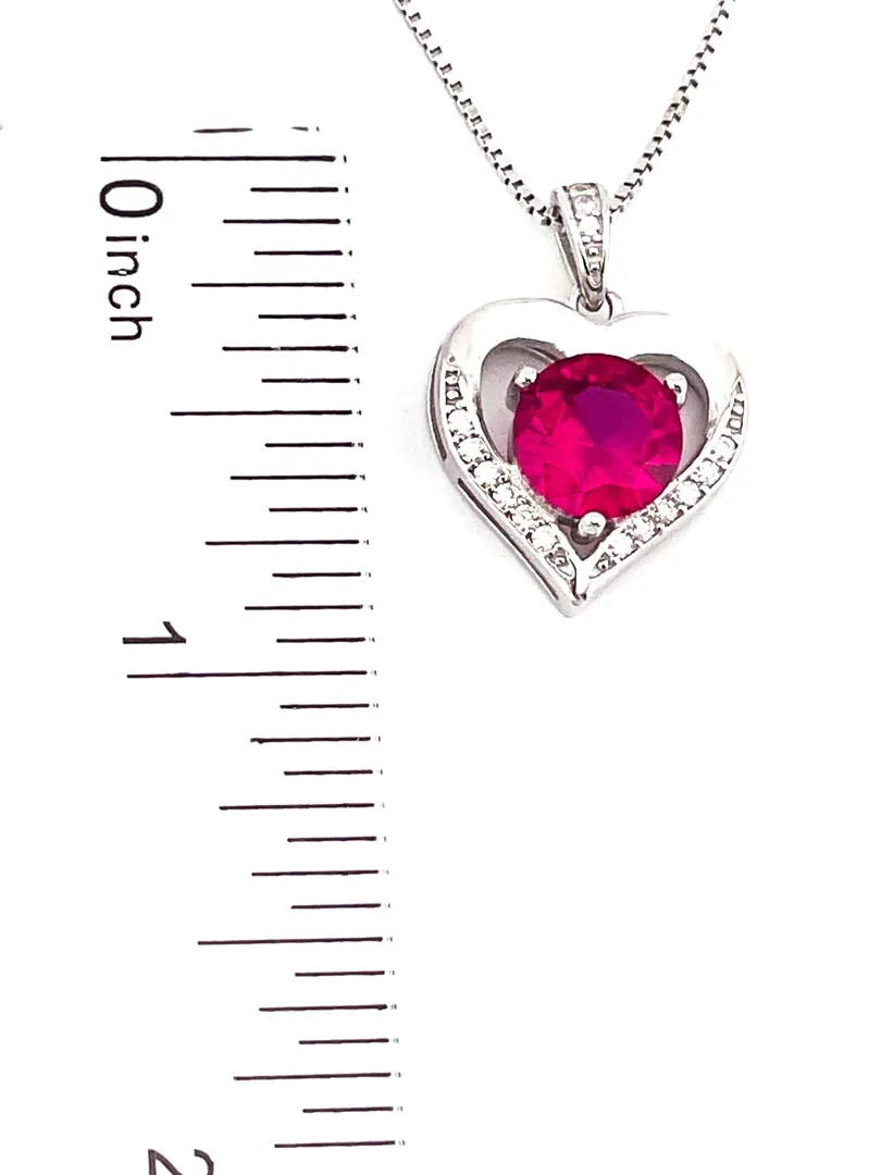 2ct Certified Heart Ruby Diamond Pendant Ruby Solitaire Gold Necklace 18k White Gold Silver Women Birthday Gift for Her Christmas.