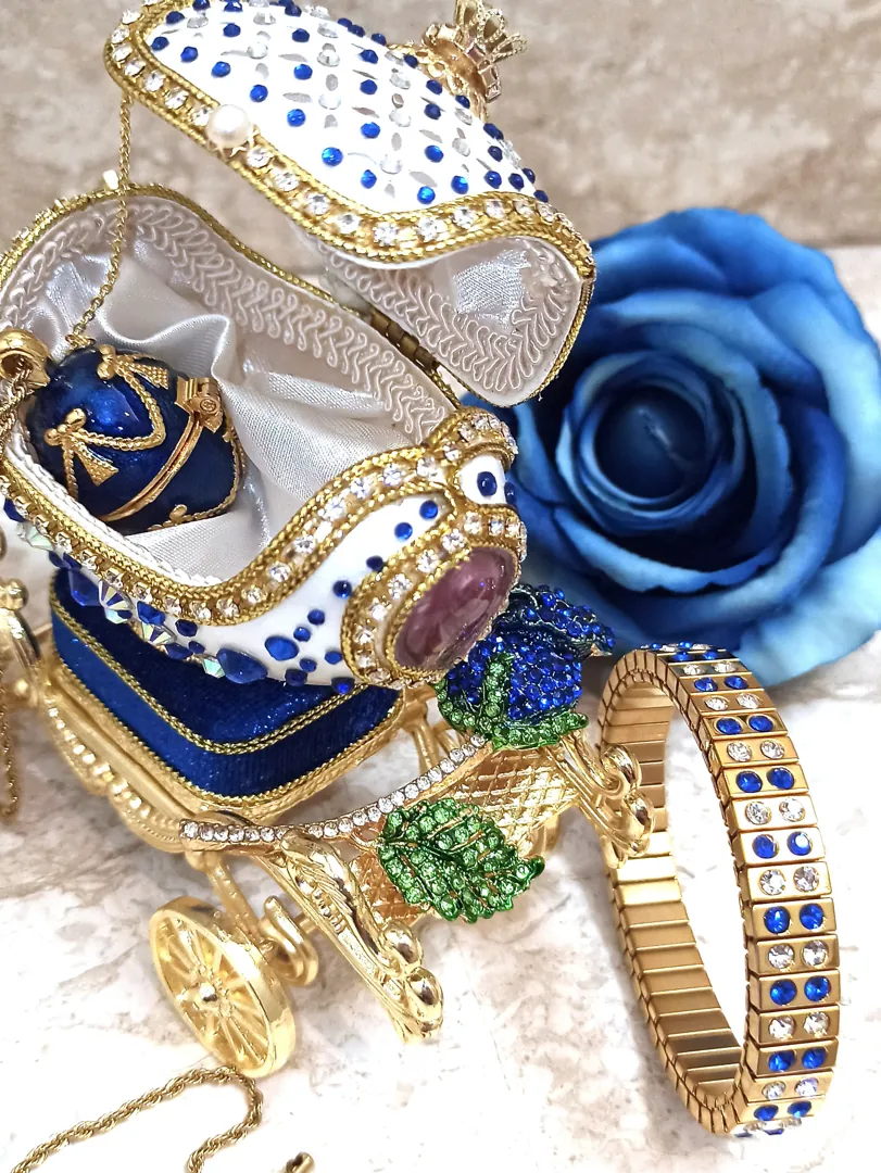 Blue Faberge Egg style ONE OF A KIND Luxury Wedding Gift, 430 Sapphires & Diamonds Natural Handcarved Egg 24k Daughter wedding gift from Mom.