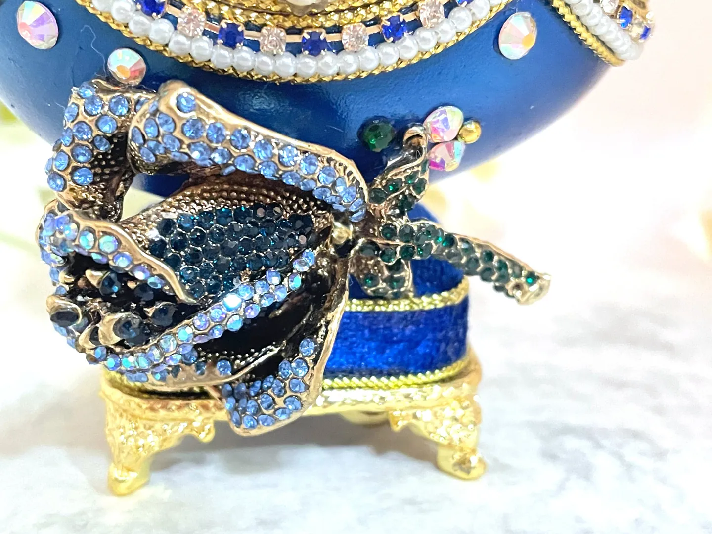 Limited Edition, Faberge Egg Style, 24k HANDMADE, Imperial Fabergé Egg Ornaments, Musical Fabergé Art, Something Blue for Wedding, Sapphire.