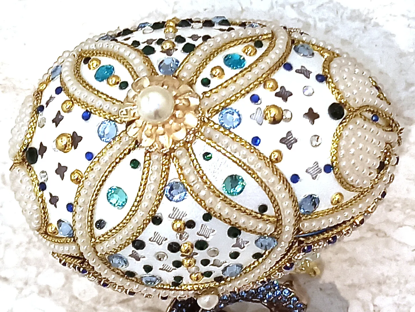 Limited Edition, Faberge Egg Style, 24k HANDMADE, Imperial Fabergé Egg Ornaments, Musical Fabergé Art, Something Blue for Wedding, Sapphire.