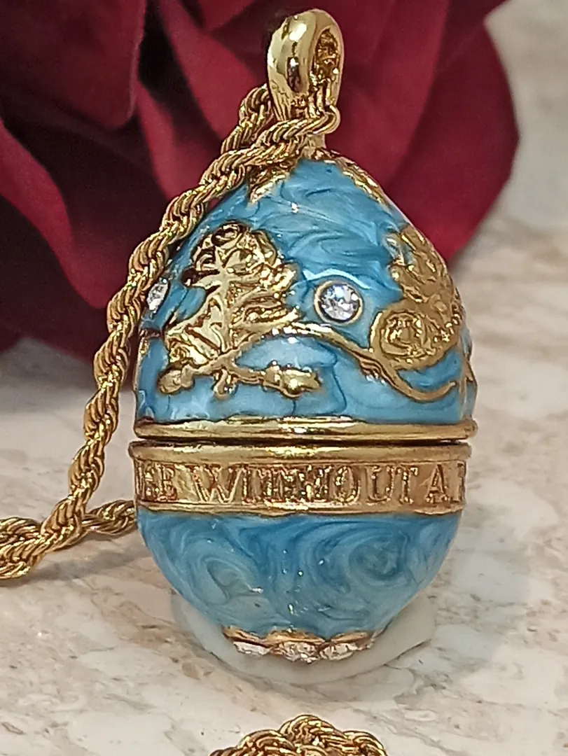 Limited Edition, Faberge Egg Style, 24k HANDMADE, Imperial Fabergé Egg Ornaments, Musical Fabergé Art, Something Blue for Wedding, Sapphire.