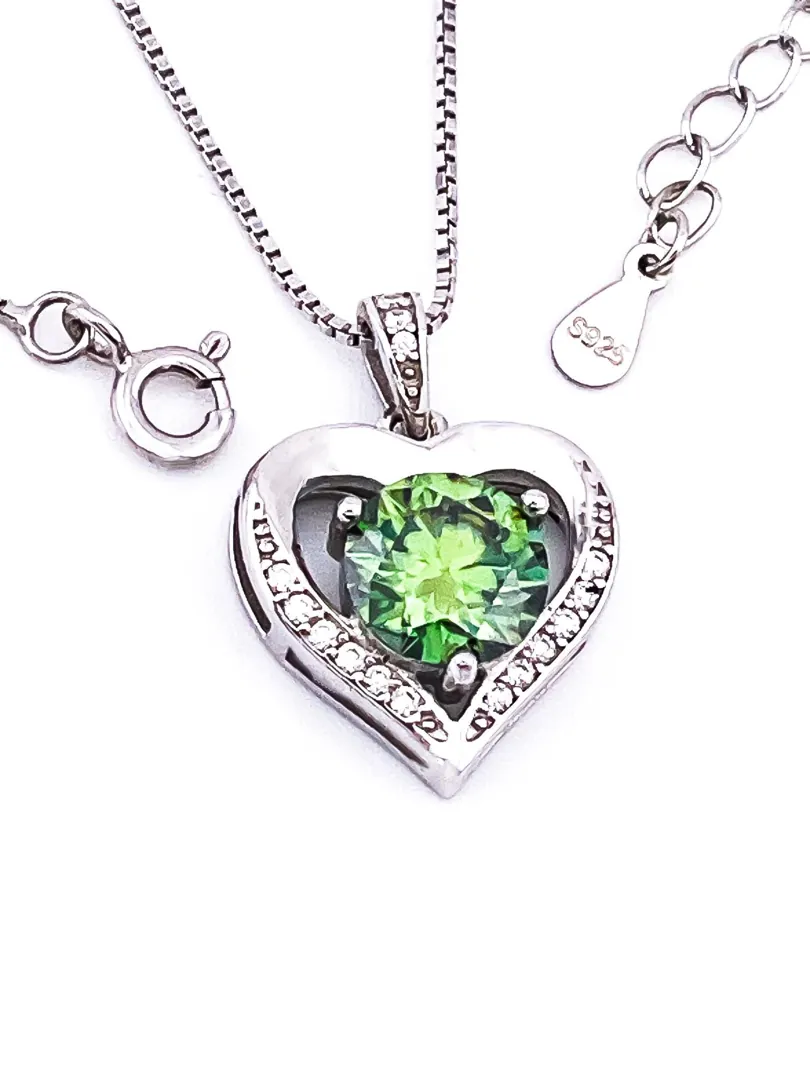 2 ct Diamond Heart Necklace Natural Emerald Heart Necklace - Emerald Heart Pendant 18kt White Gold Sterling Silver Natural Emerald Jewelry