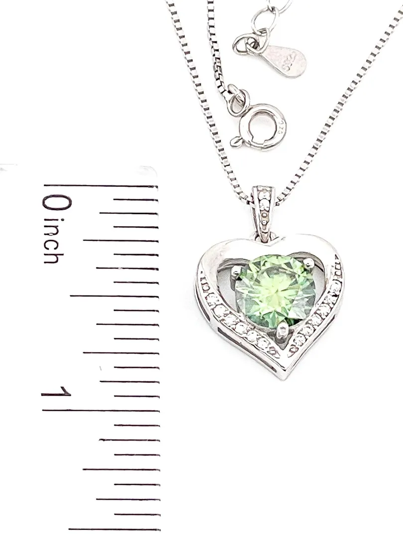 2 ct Diamond Heart Necklace Natural Emerald Heart Necklace - Emerald Heart Pendant 18kt White Gold Sterling Silver Natural Emerald Jewelry