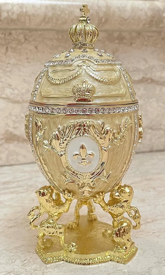 PierreLorren Faberge Egg Designer 5-Star Pure Gold Home Decor Faberge Style Decorative Boxes and Diamond Bracelet Bridal Shower Gift for Bride.