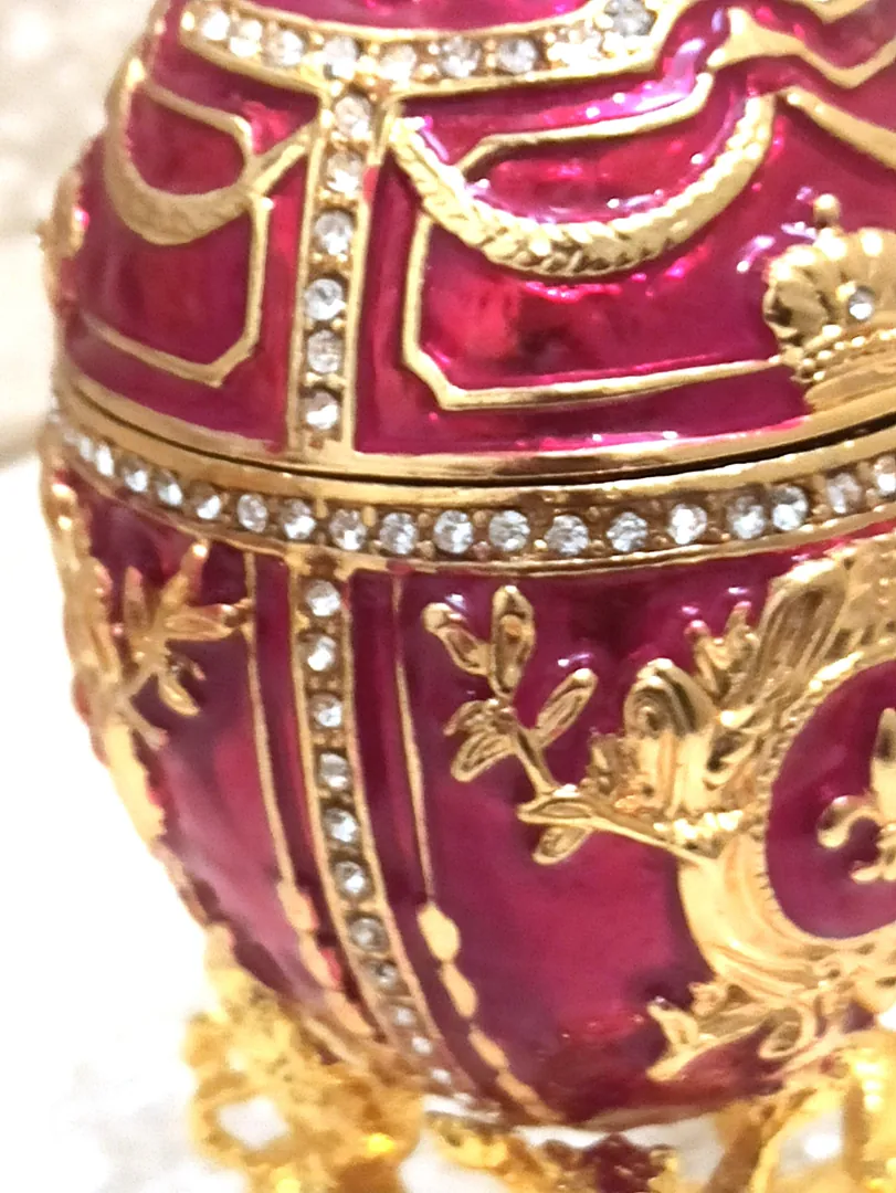 Imperial Faberge Egg Trinket Jewel Box with Lions & Emperor's Crown 16.8 cm (6.5 inches) Red 200 Handset 5 ct Swarovski Diamond Christmas Present.