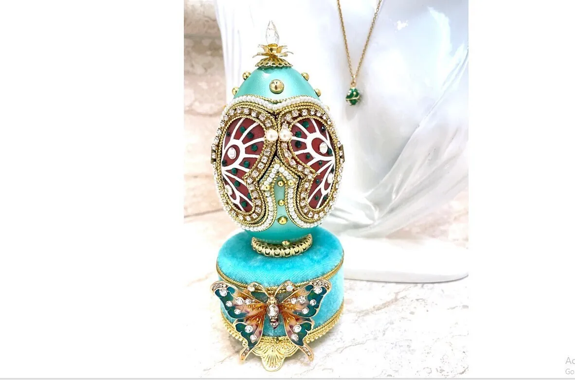 2002 Imperial Faberge Egg, Antique Fabergé Style Egg, Butterfly & Faberge Necklace, Faberge Musical Egg, Faberge Ornament, 21st Birthday Present.