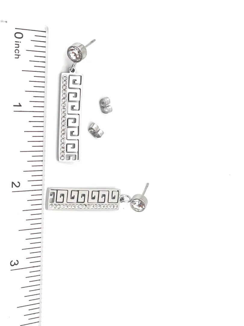 18k Gold Greek Key Design Diamond Meander Earrings Greek Key Drop Earrings Greek Key Pattern Jewelry 42 Austrian Crystal Diamonds