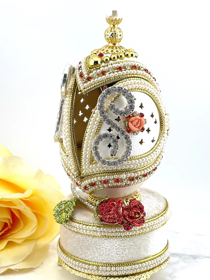 1995 Custom Fabergé egg ONE OF A KIND Musical Marriage Wedding Day Gift Russian Fabergé Egg Natural Hand-Carved Rubies Pure Gold Anniversary