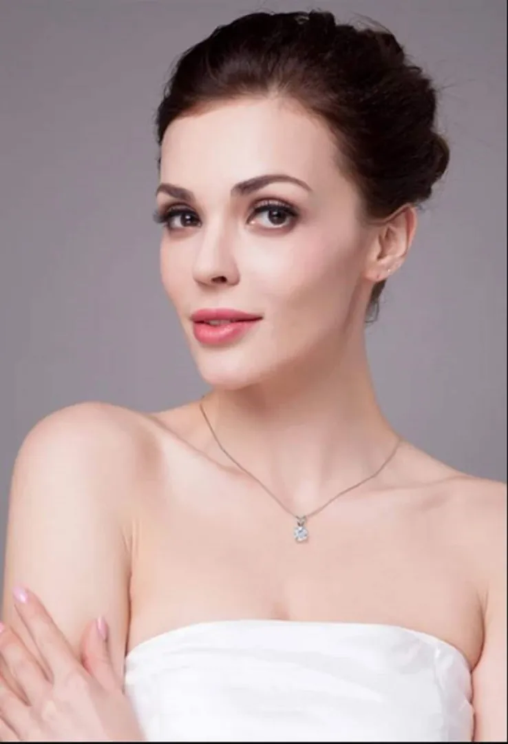 8mm - Solitaire Diamond Pendant Necklace, White Gold 18k Solid Gold. Solitaire Pendant gift for her. Solitaire Necklace 18