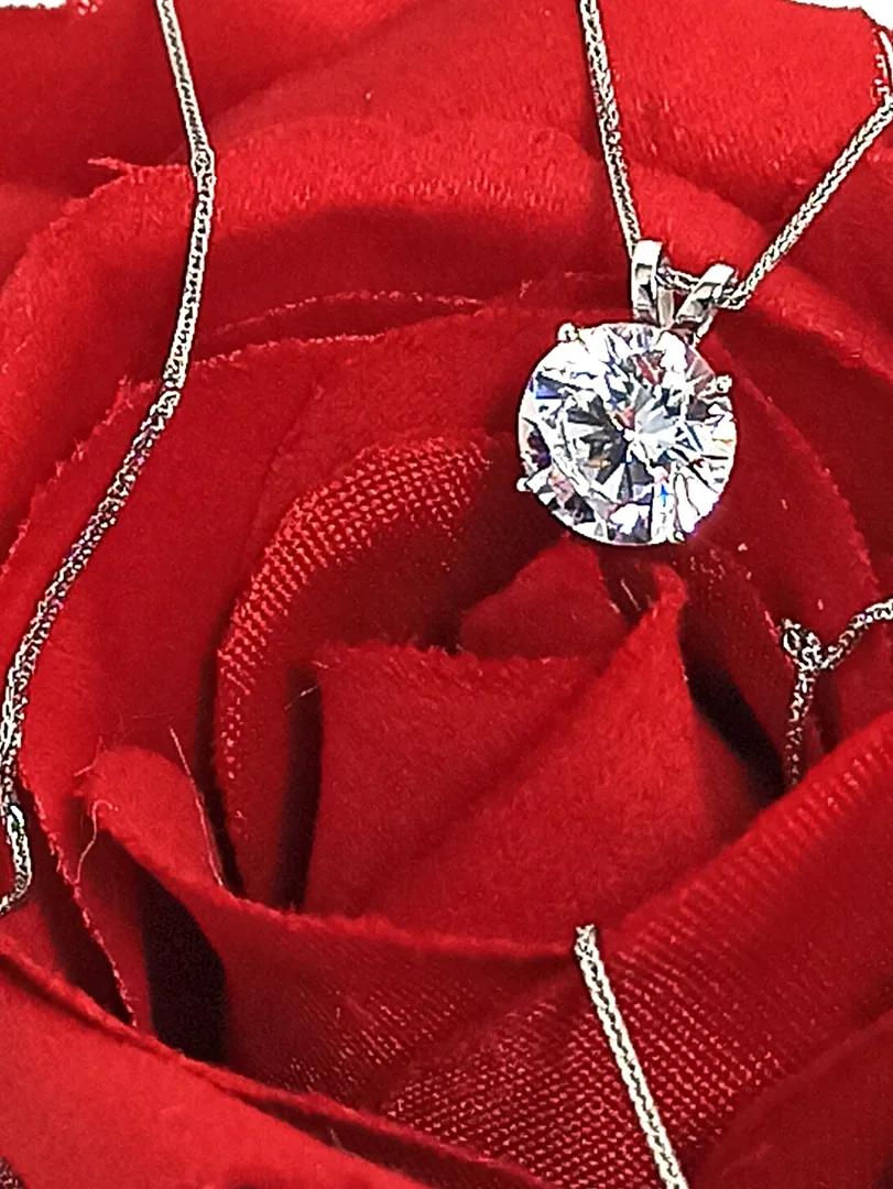 8mm - Solitaire Diamond Pendant Necklace, White Gold 18k Solid Gold. Solitaire Pendant gift for her. Solitaire Necklace 18