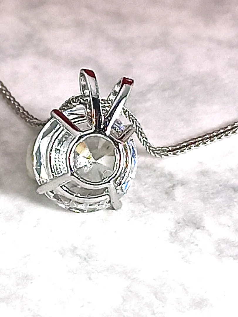 8mm - Solitaire Diamond Pendant Necklace, White Gold 18k Solid Gold. Solitaire Pendant gift for her. Solitaire Necklace 18