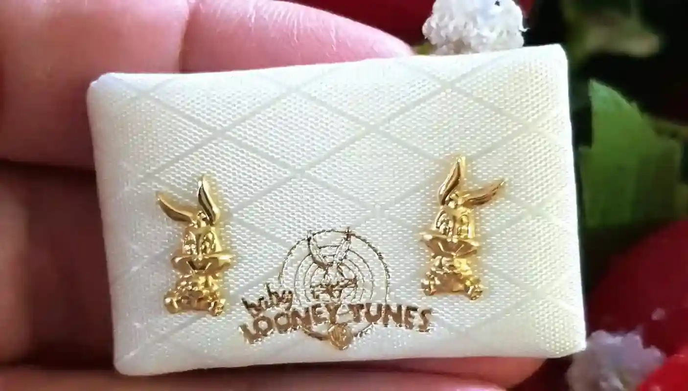 18kt Disney Earrings Studs Gift for Girls SOLID GOLD Bugs Bunny Looney Tunes/Girls Gold Earrings ORIGINAL Disney Cartoon Characters Gifts
