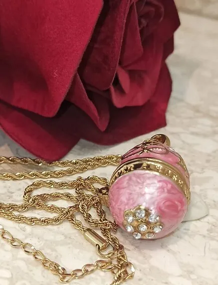 Luxurious 18th Birthday Gift for Granddaughter: 2005 Pink Faberge Egg Music Box and Fabergé Egg Style Necklace, Perfect Gift for a Ballerina.