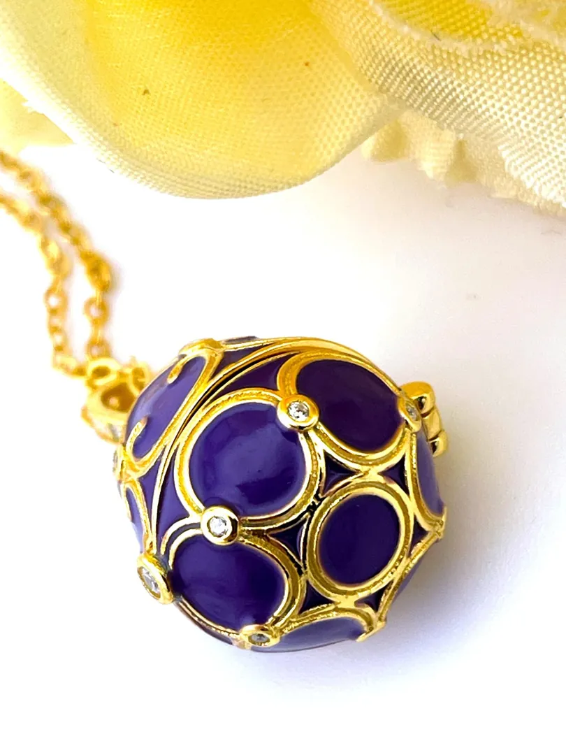 Pierre Lorren Faberge Necklace & Amethyst Bracelet Faberge Egg Pendant Set Austrian Crystal Diamond Fabergé Style Pendant Faberge Jewelry