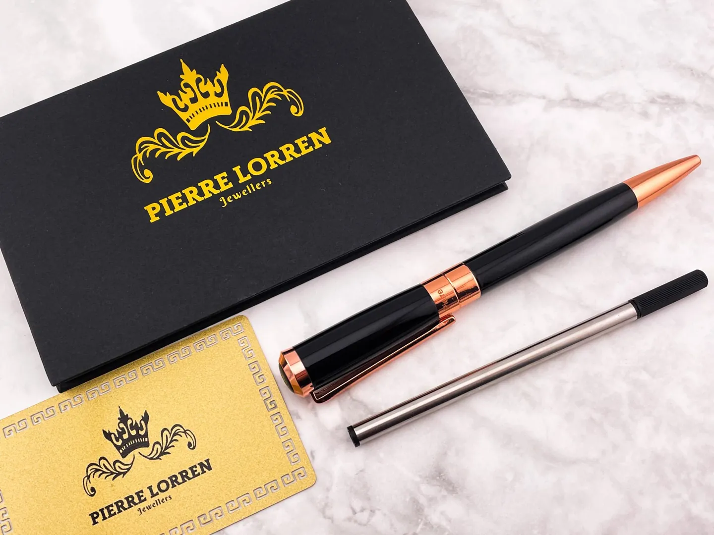 Pierre Lorren Professional Pen Fancy Ballpoint Pen Luxury Pen Handmade Writing Pen Black Silver 18k Rose Gold Graduation Pen Success Victory