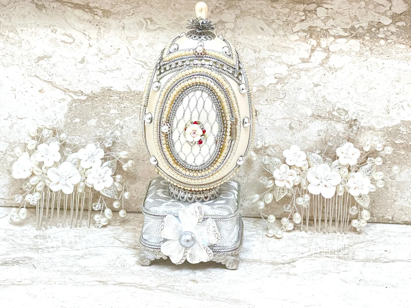 1988 Faberge Egg Natural Egg HANDCARVED Fabergé Style Egg Faberge Musical Egg Luxury Ornaments, Home Decor, 35th Anniversary Wedding Gift