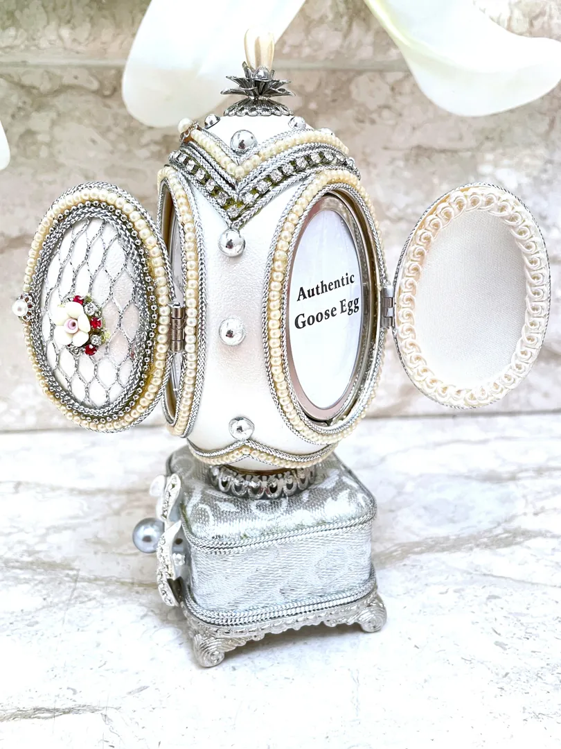 1988 Faberge Egg Natural Egg HANDCARVED Fabergé Style Egg Faberge Musical Egg Luxury Ornaments, Home Decor, 35th Anniversary Wedding Gift