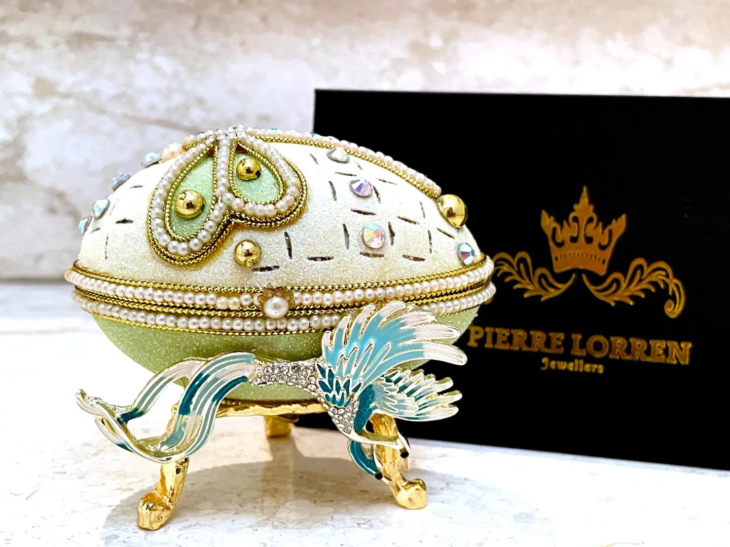 Couple NATURAL Fabergé Egg style Musical Pure GOLD Fabergé Jewelry Box Faberge Egg Trinket Box Crystal Diamond Wedding Anniversary Handmade.