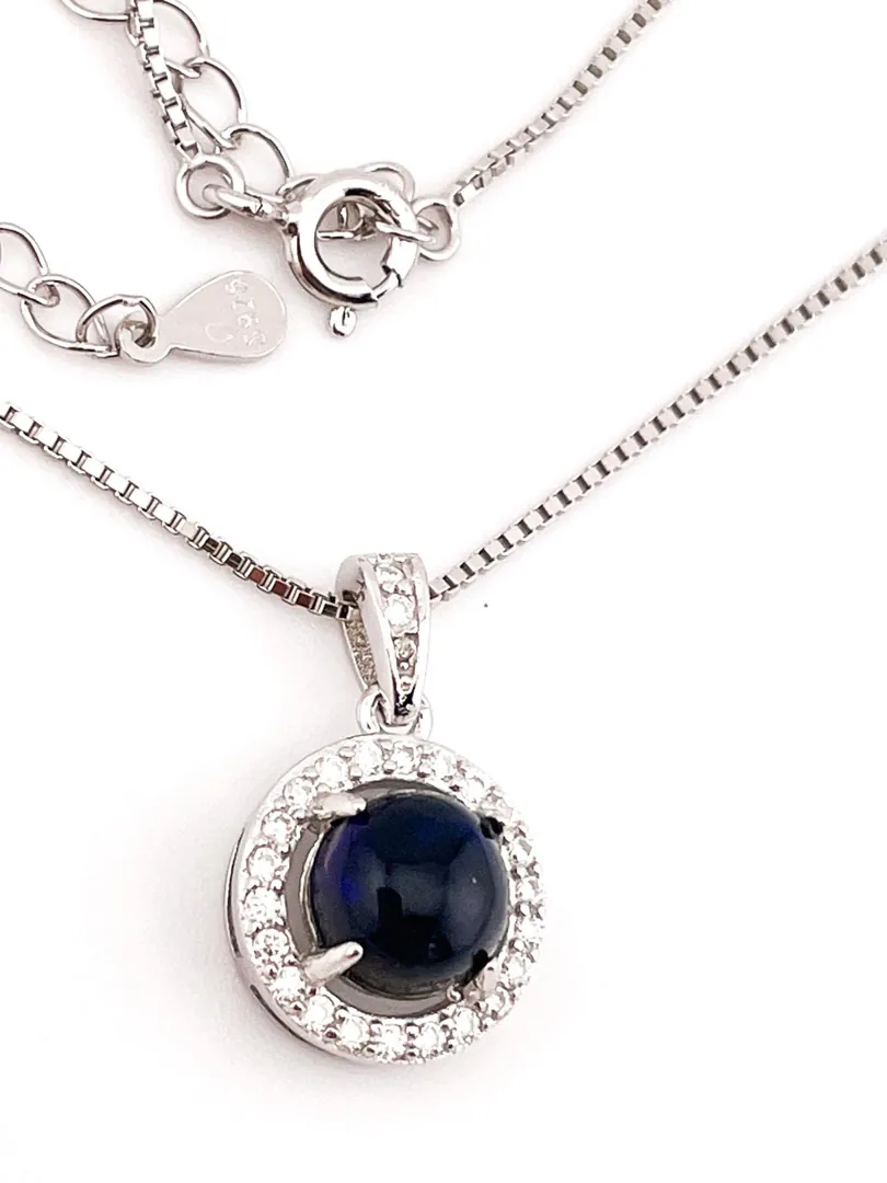 2.2 ct Certified Diamond Necklace, Natural Opal Pendant, Natural Opal Necklace, Blue Opal, 2 ct Diamond Jewelry for Mother, Silver, 18k White Gold.