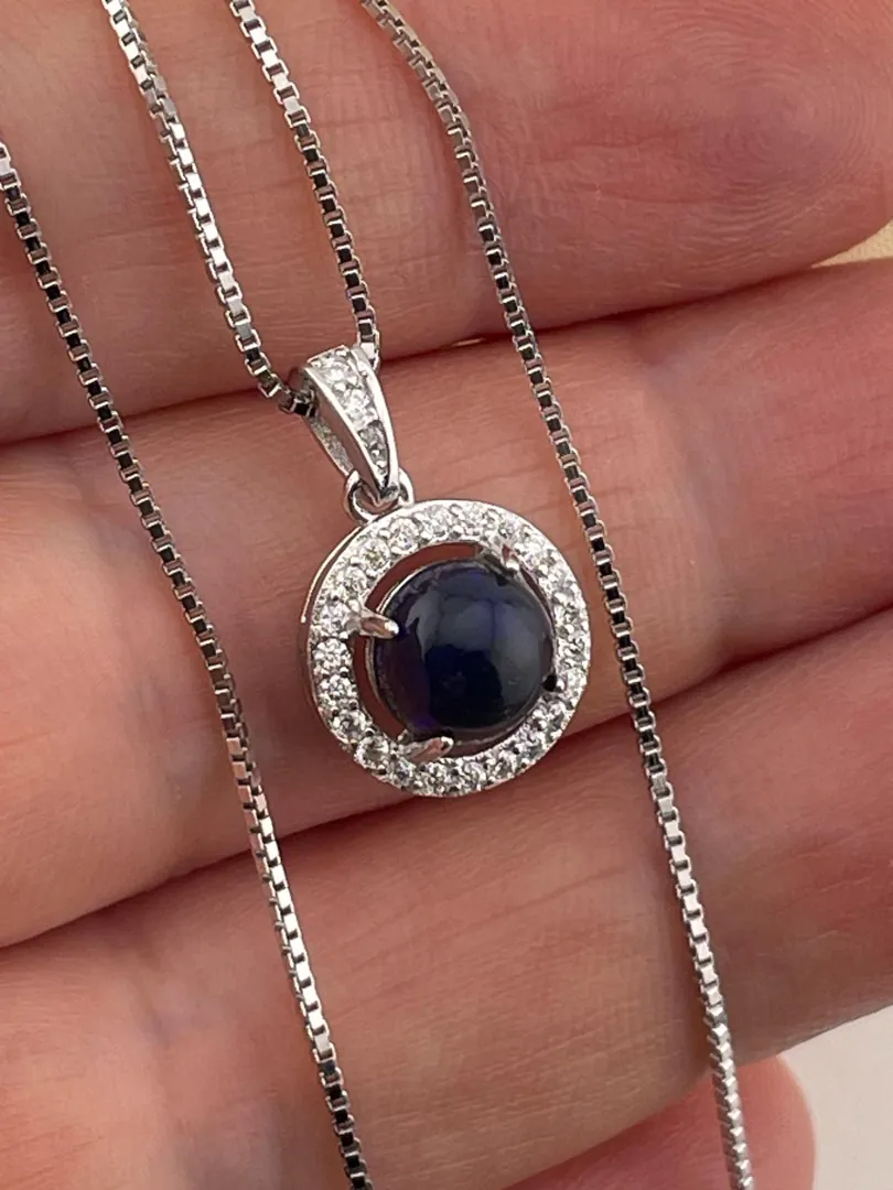 2.2 ct Certified Diamond Necklace, Natural Opal Pendant, Natural Opal Necklace, Blue Opal, 2 ct Diamond Jewelry for Mother, Silver, 18k White Gold.
