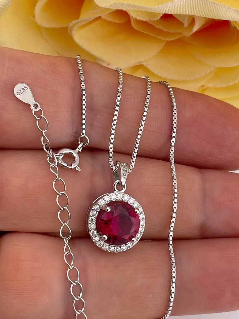 Certified 2ct NATURAL Ruby Necklace NATURAL Ruby Pendant Ruby Jewelry Real Silver 18k White Gold Ruby Diamond Necklace Ruby Diamond Pendant