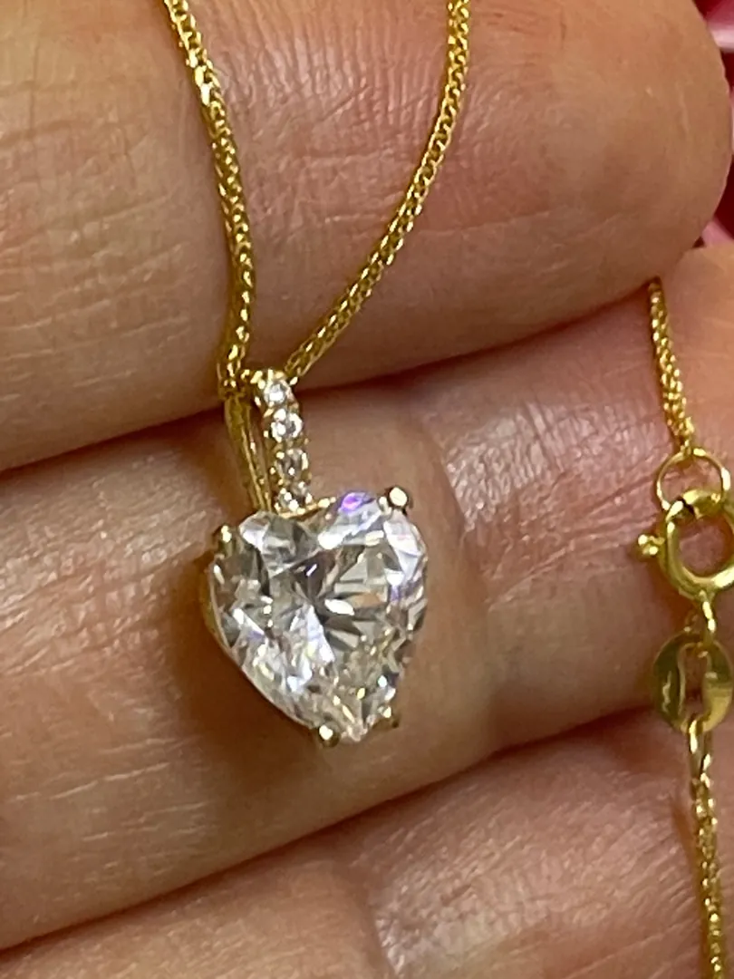 1.75 ctw Solitaire Diamond Heart Pendant Diamond Necklace 18k Solid Gold Necklace Gold Heart Pendant Yellow Gold Anniversary Gift for Wife