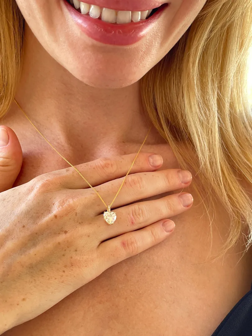 1.75 ctw Solitaire Diamond Heart Pendant Diamond Necklace 18k Solid Gold Necklace Gold Heart Pendant Yellow Gold Anniversary Gift for Wife