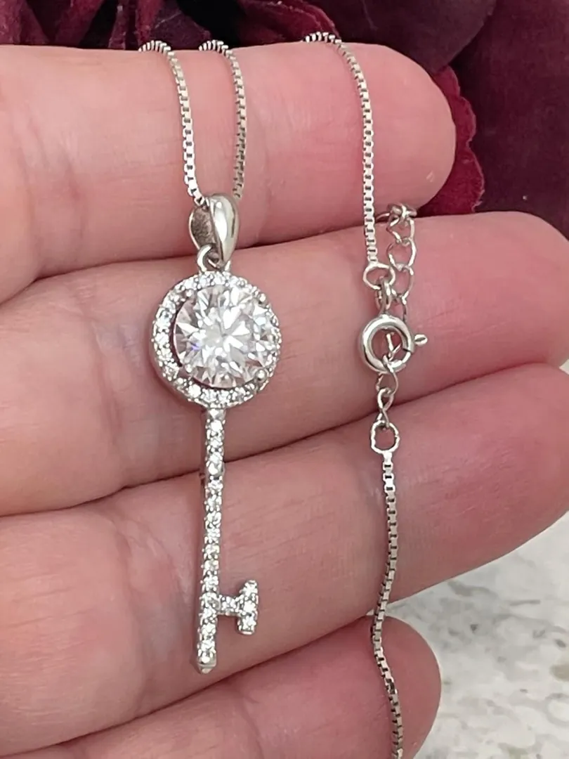 2.3ctw Certified Key Necklace Diamond Pendant Necklace Jewelry Solitaire Diamond Necklace Key Pendant 21st Birthday Graduation Gift for Her
