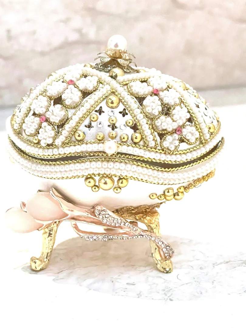 2007 Faberge Egg Style Natural Faberge Jewelry Box Music Gold Bracelet Graduation 18th Anniversary Gift for Her Fabergé 18 Year Old Birthday