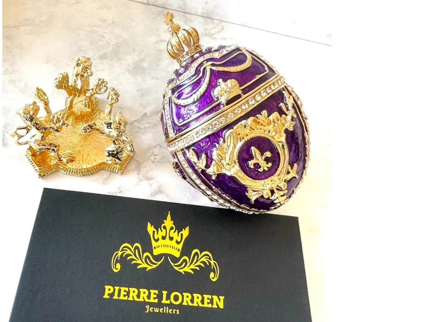 Pierre Lorren Faberge Egg Amethyst Jewelry Box 24K Gold Fabergé Jewelry Egg Handmade Egg Christmas Gift for Him Birthday Son-in-law Men's Gift