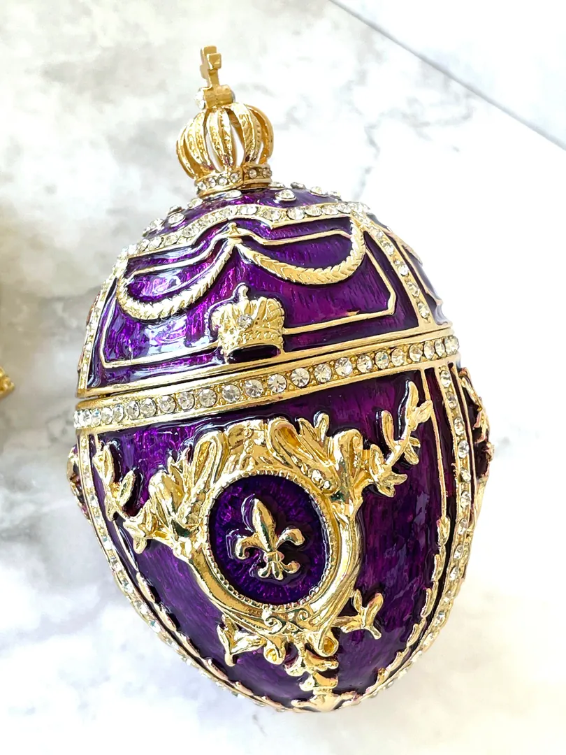 Pierre Lorren Faberge Egg Amethyst Jewelry Box 24K Gold Fabergé Jewelry Egg Handmade Egg Christmas Gift for Him Birthday Son-in-law Men's Gift