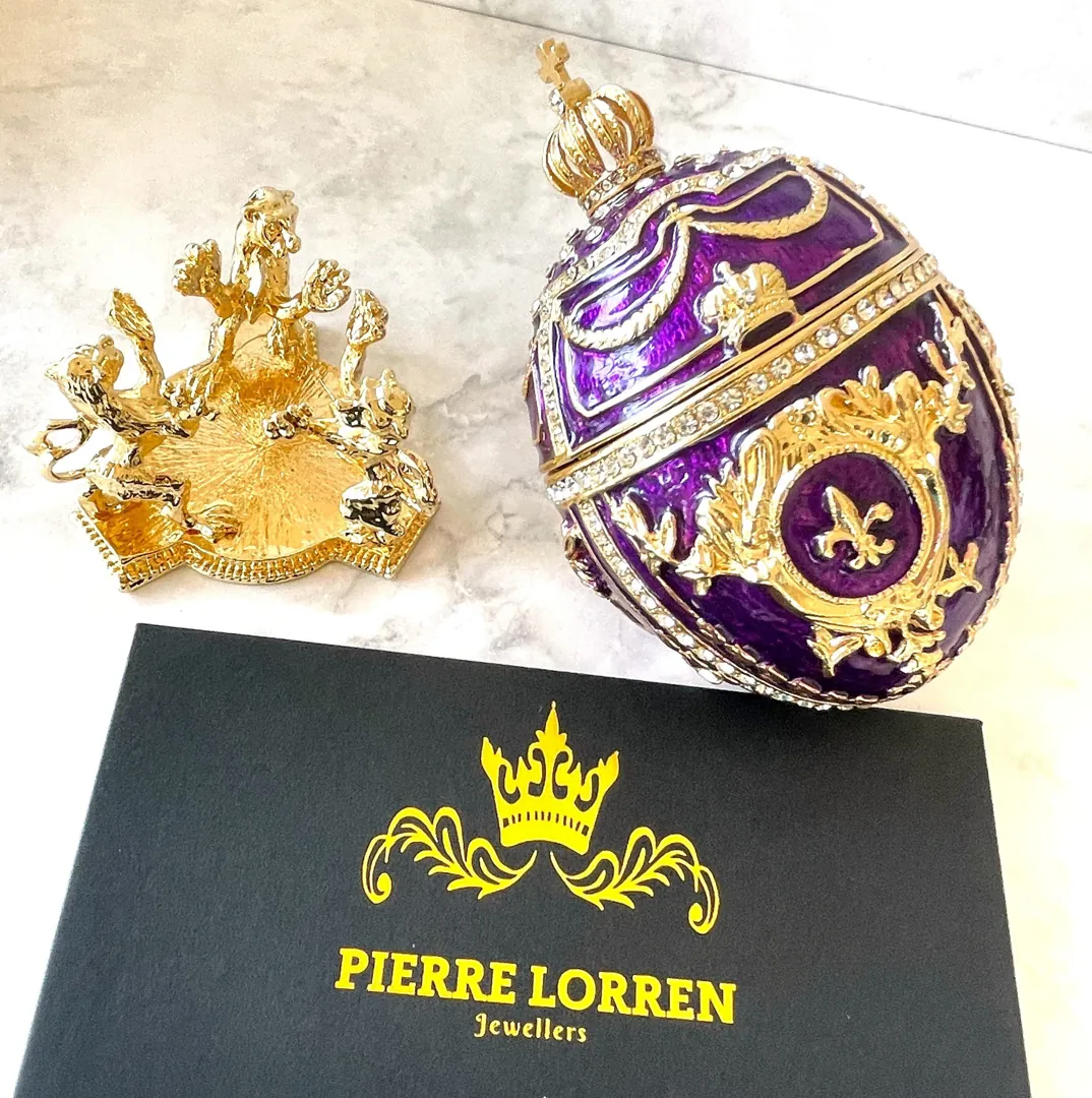 Pierre Lorren Faberge Egg Amethyst Jewelry Box 24K Gold Fabergé Jewelry Egg Handmade Egg Christmas Gift for Him Birthday Son-in-law Men's Gift