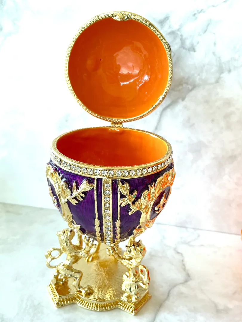 Pierre Lorren Faberge Egg Amethyst Jewelry Box 24K Gold Fabergé Jewelry Egg Handmade Egg Christmas Gift for Him Birthday Son-in-law Men's Gift