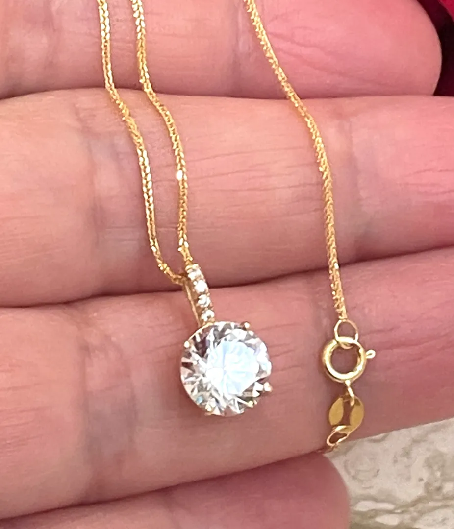 Pierre Lorren 1.5 carat Diamond Necklace SOLID 18k Yellow GOLD Solitaire Round Cut Pendant Diamond Pendant Necklace Floating Diamond Jewelry