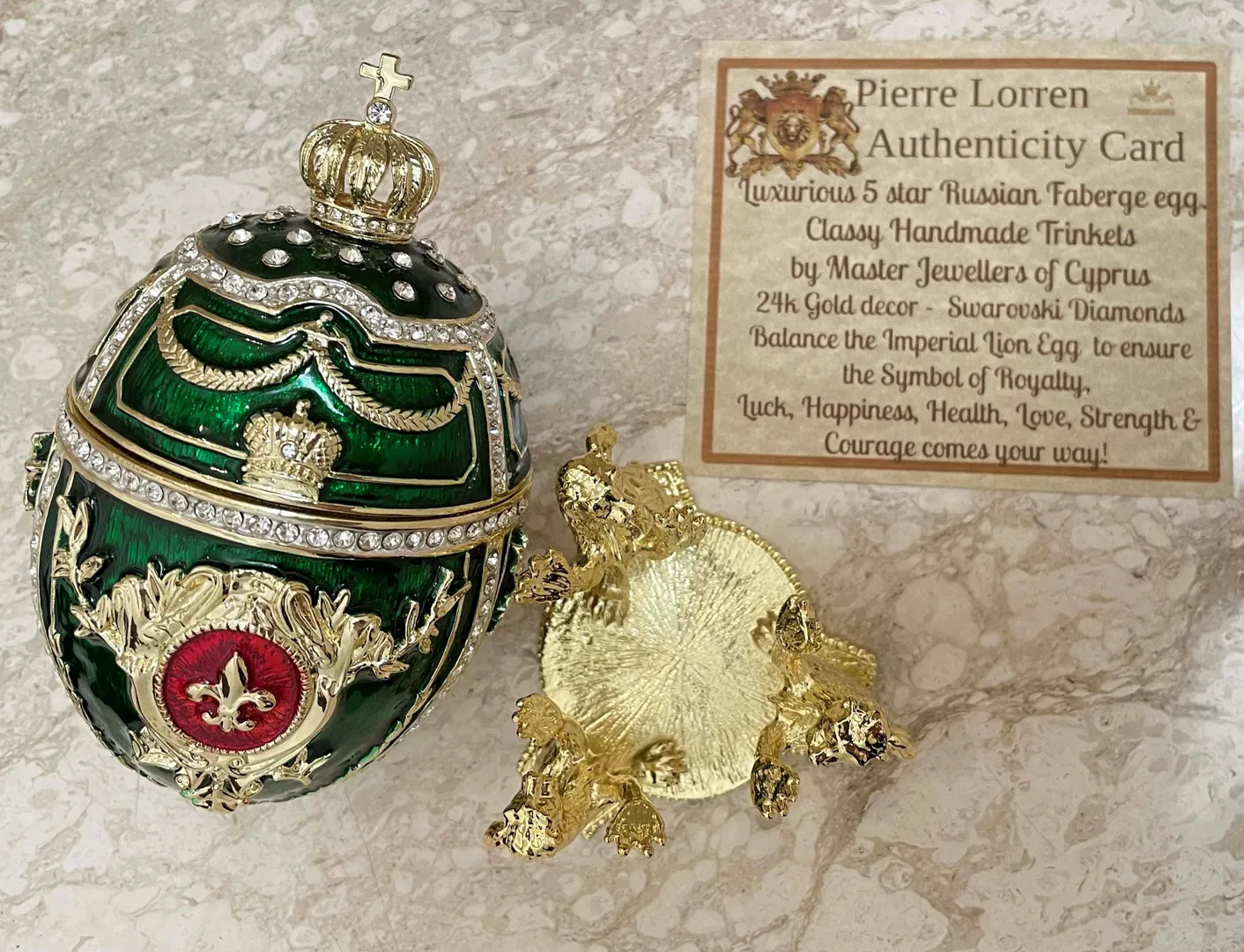 Emerald Faberge Egg Ornament, Faberge Style Easter Egg, Home Decor Gift for Her, 24k Gold, 300 Swarovski Handset, Birthday Fabergé Unique Jewelry Box.