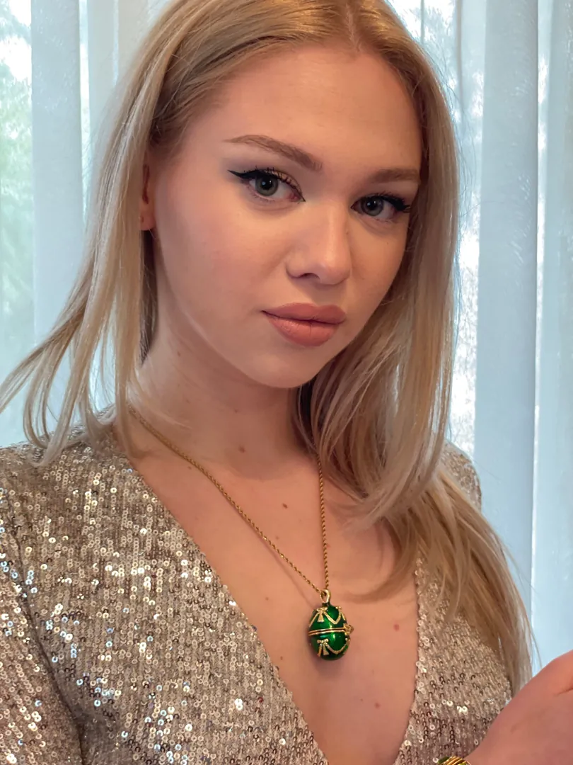 Valentine Luxurious Gift - Green Faberge Egg Valentine's Day Jewelry Set - Rose Jewelry Box + Faberge Style Egg Locket + Bracelet - 24k Gold